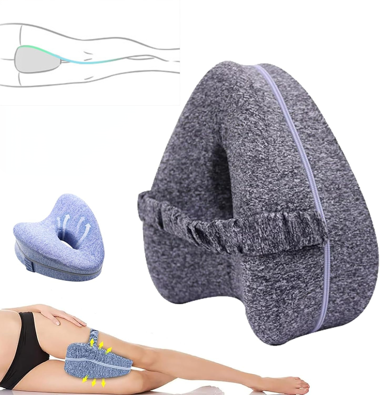 Revoget Alignment Pillows - Relieve Hip Pain \u0026 Sciatica, Leg Alignment Pillow for Side Sleepers, Sleep Pain-Free from Hip and Back Aches (Grey)
